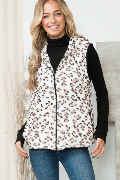 Leopard Print Hoodie Vest