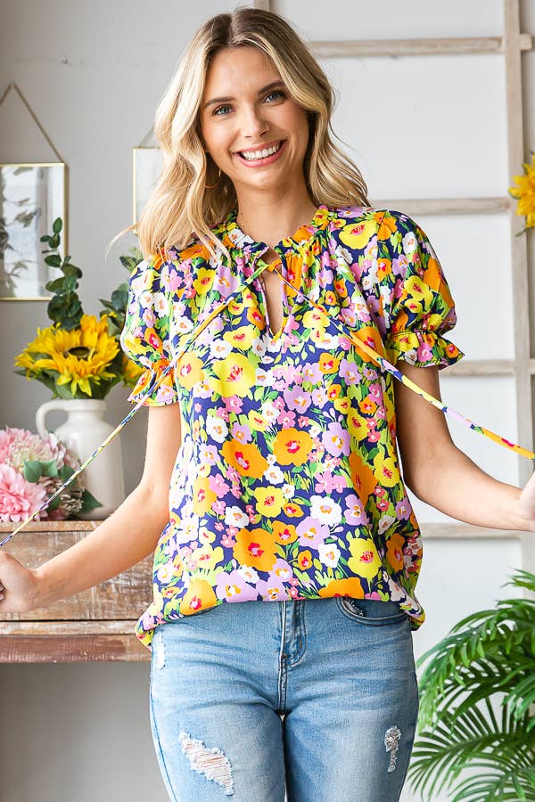 Floral puff sleeve blouse