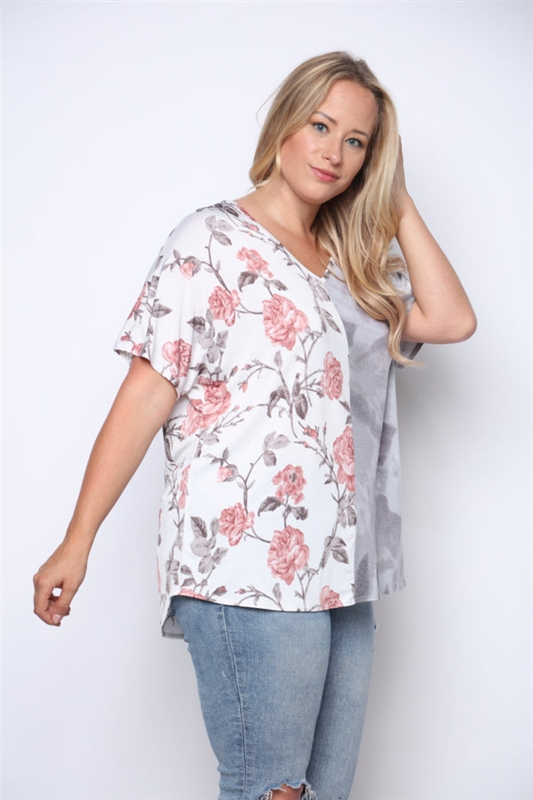 IVORY FLORAL PRINT & GREY TIE DYE CONTRAST