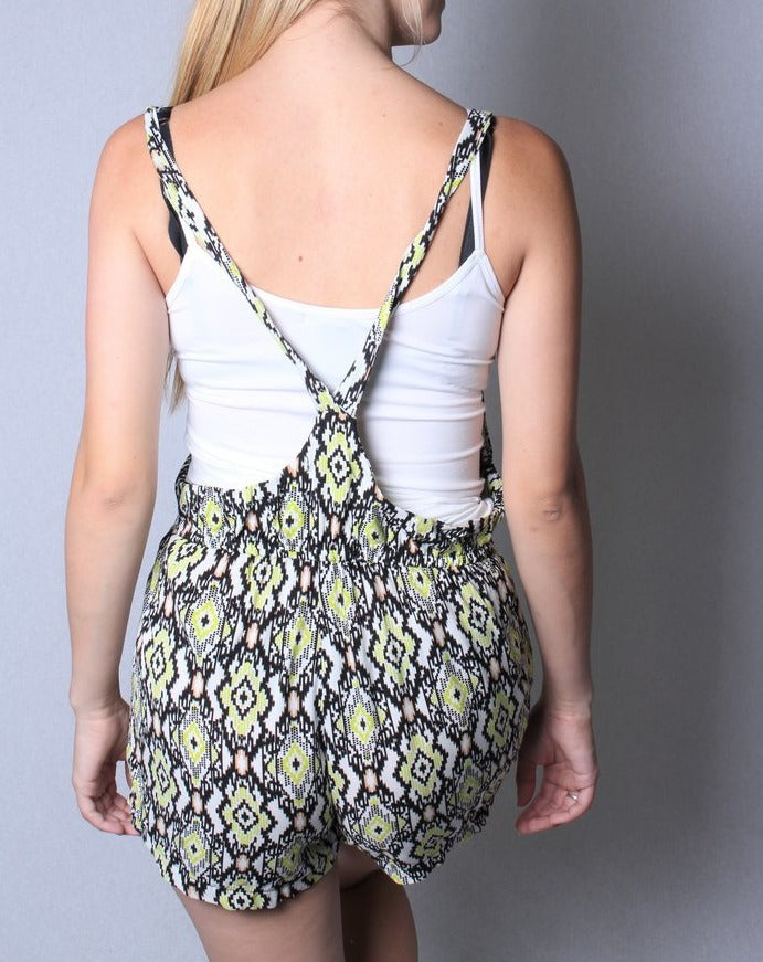 Strappy Aztec Neon Romper W/ Drawstring Waist